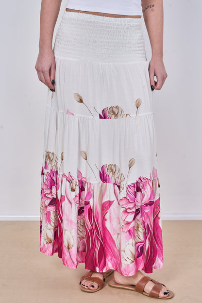 FLORAL PRINT TIERED SKIRT