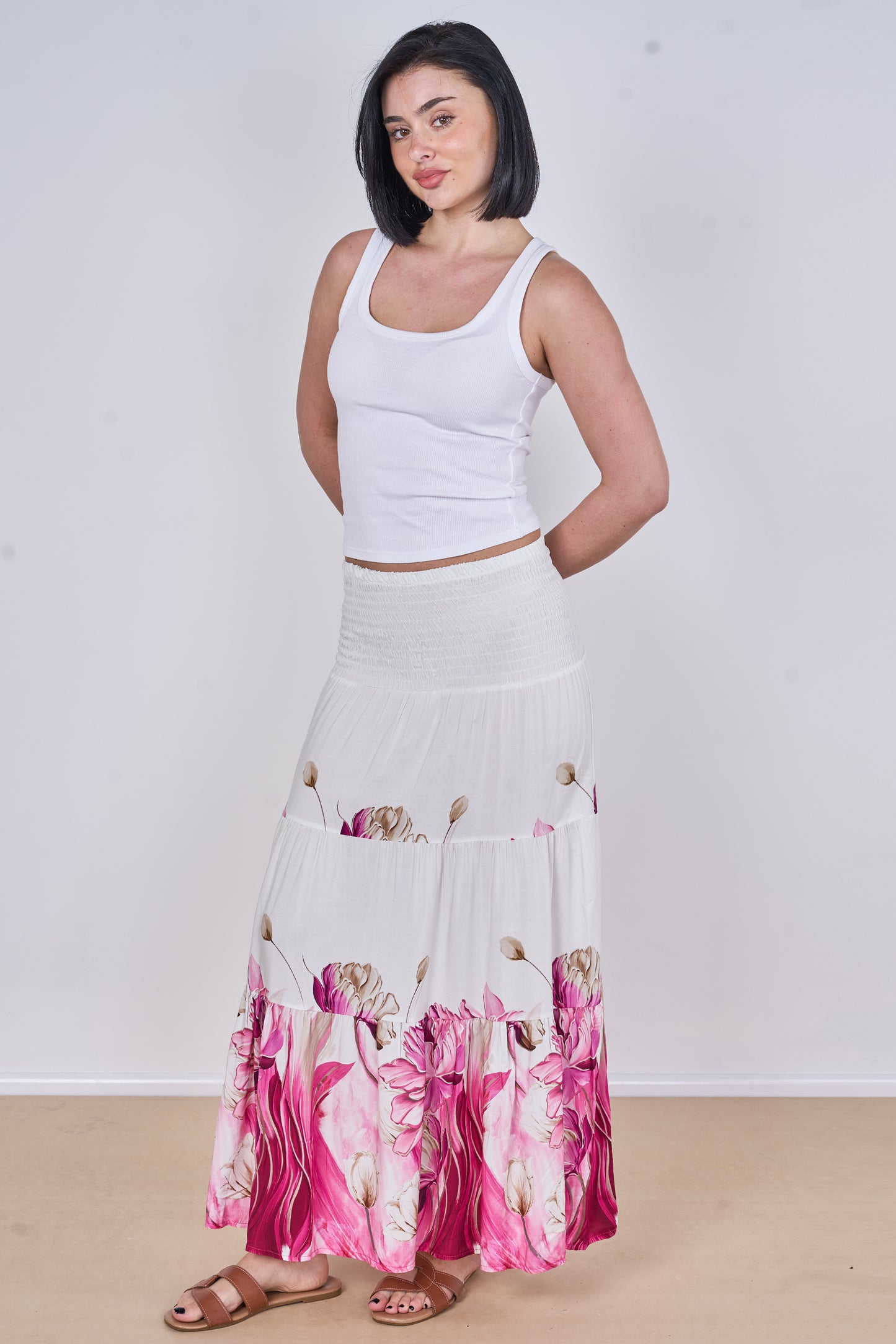 FLORAL PRINT TIERED SKIRT