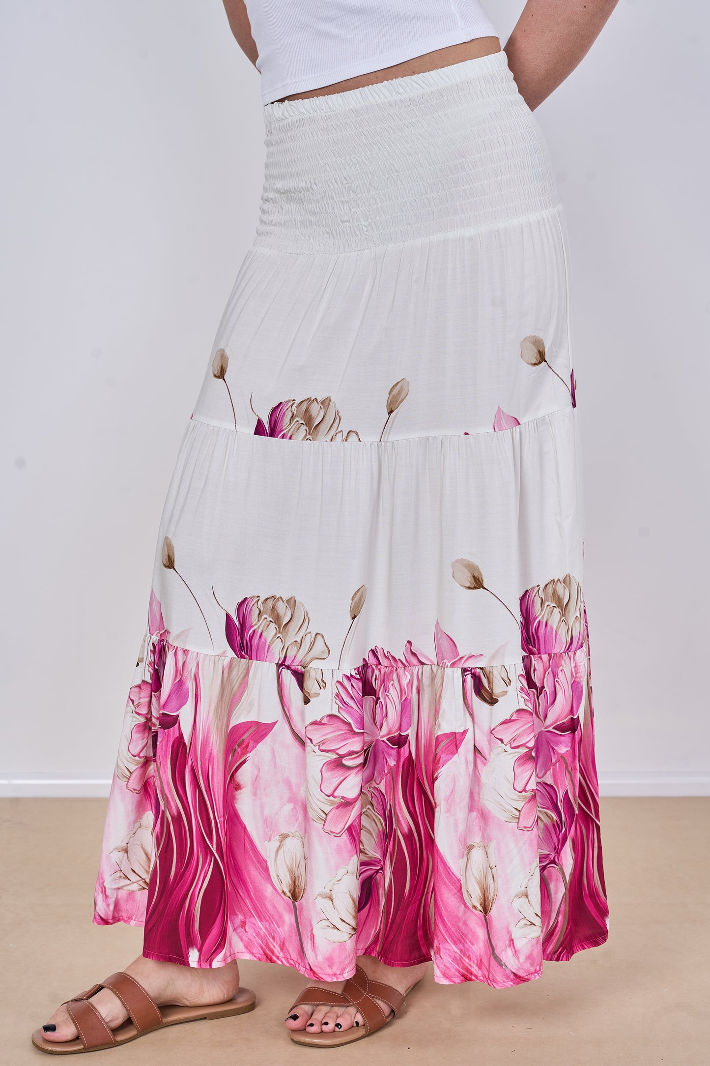 FLORAL PRINT TIERED SKIRT