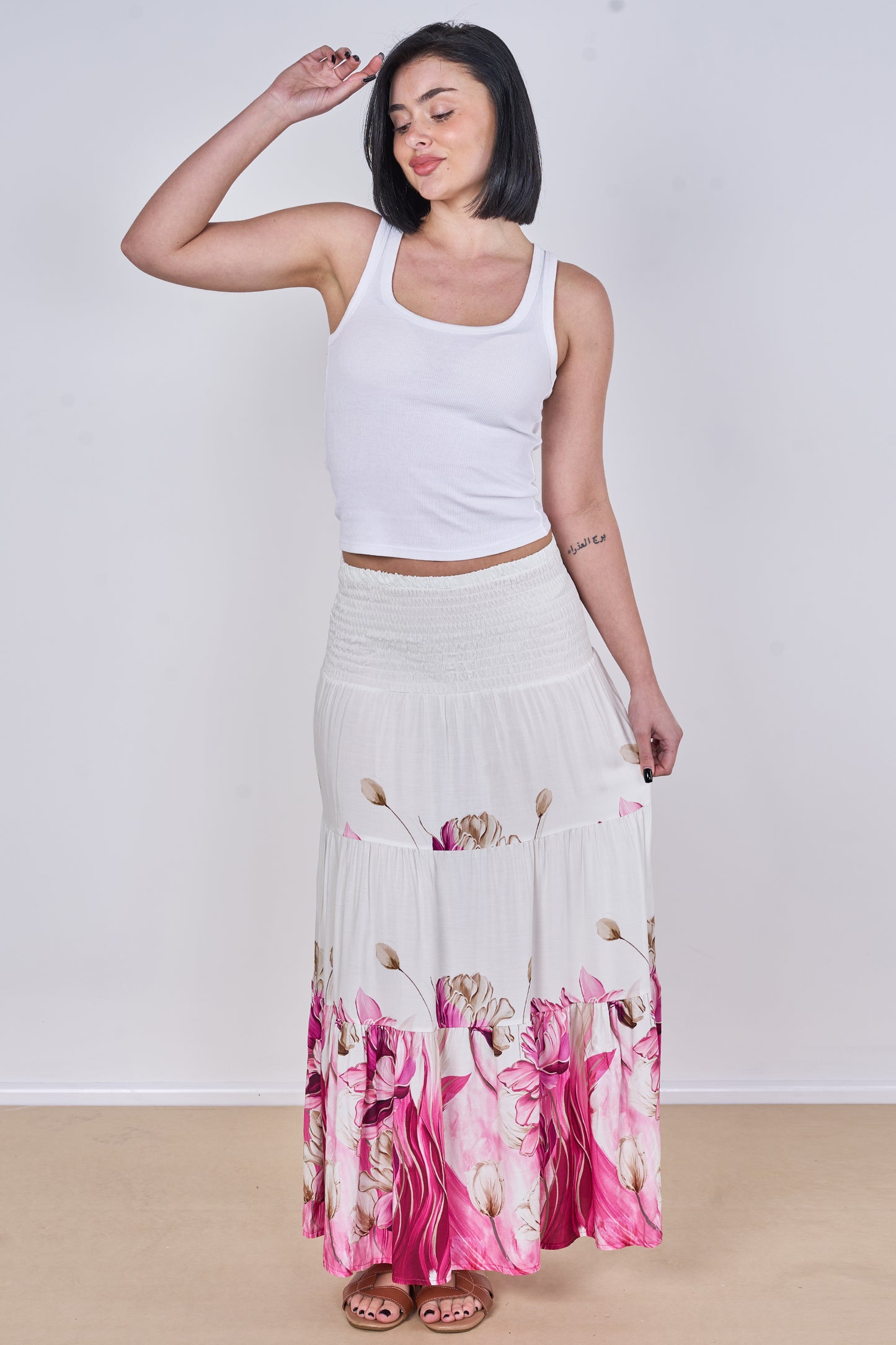 FLORAL PRINT TIERED SKIRT