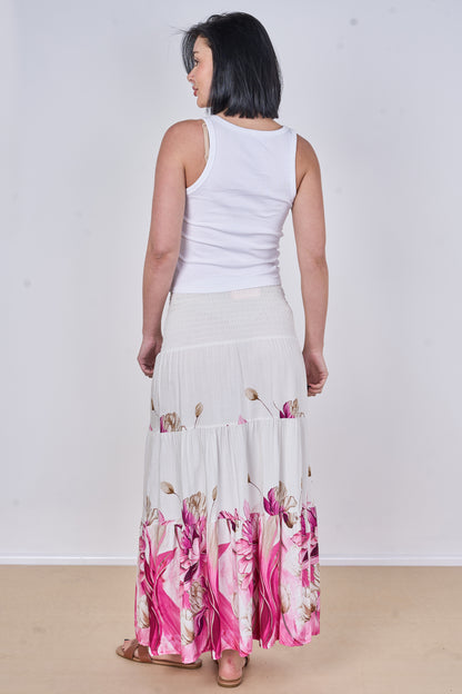 FLORAL PRINT TIERED SKIRT