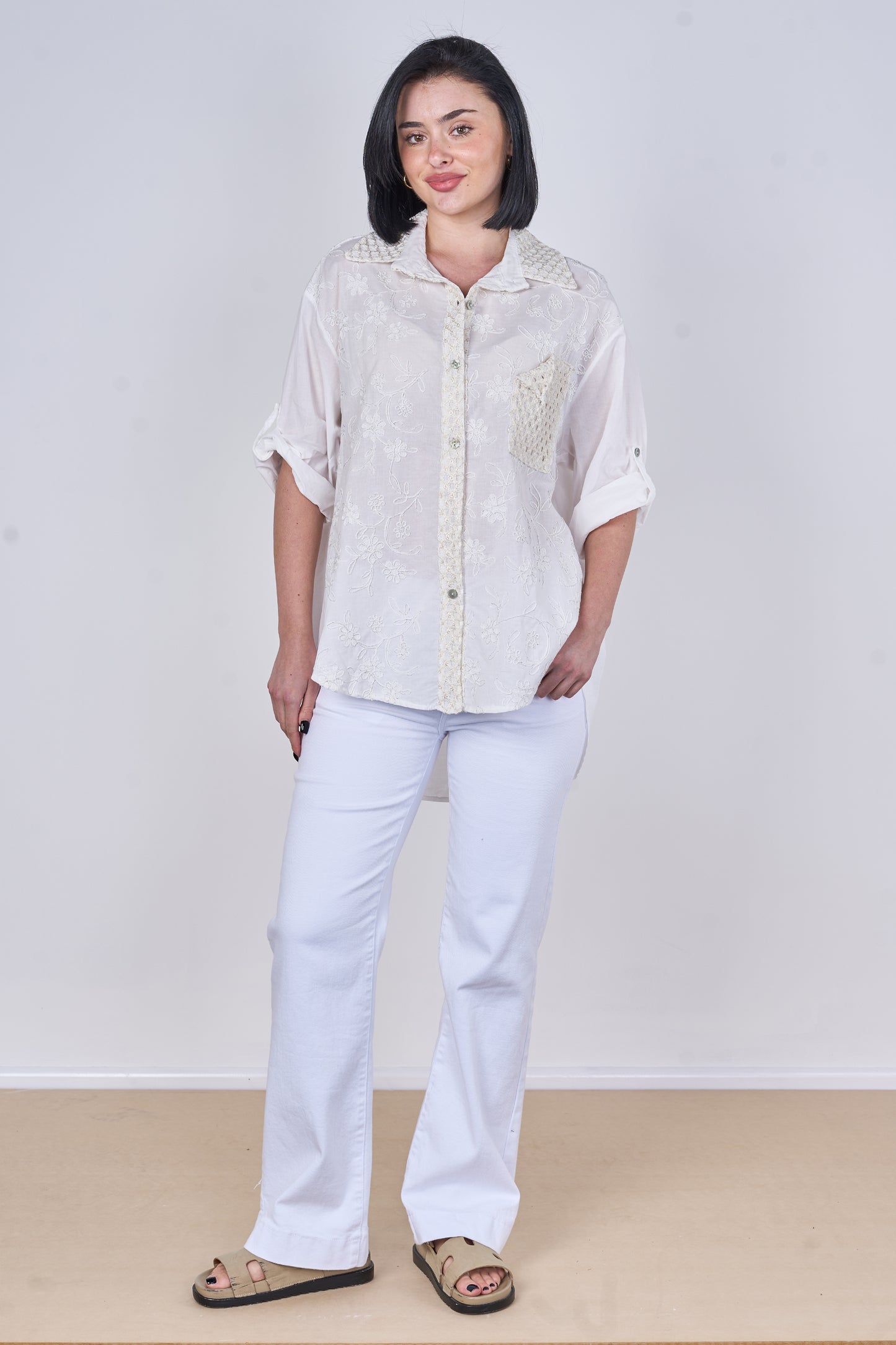 SELF COLOUR EMBOSSED ONE POCKET COTTON SHIRT