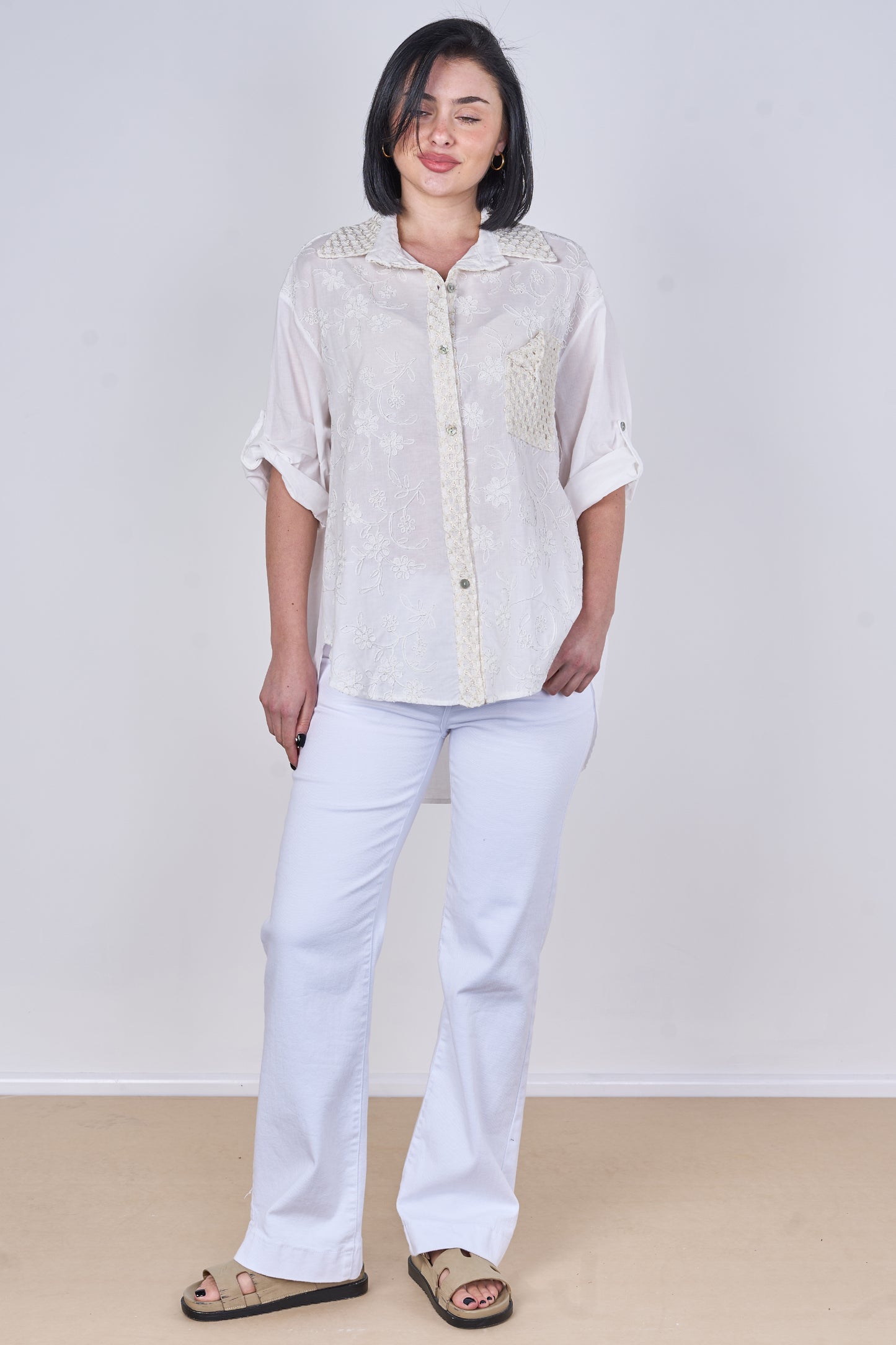 SELF COLOUR EMBOSSED ONE POCKET COTTON SHIRT
