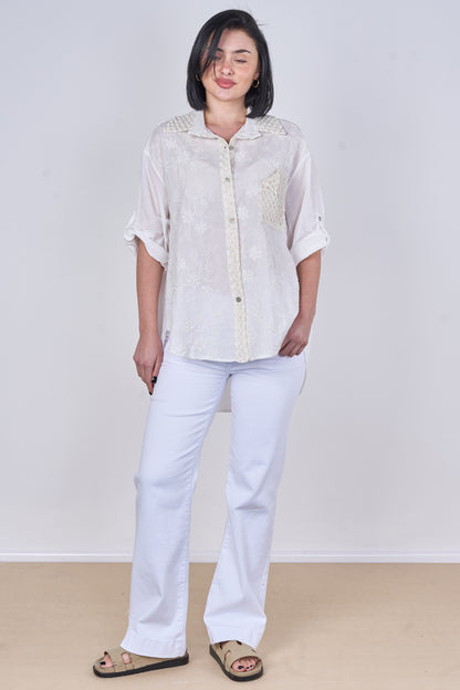 SELF COLOUR EMBOSSED ONE POCKET COTTON SHIRT