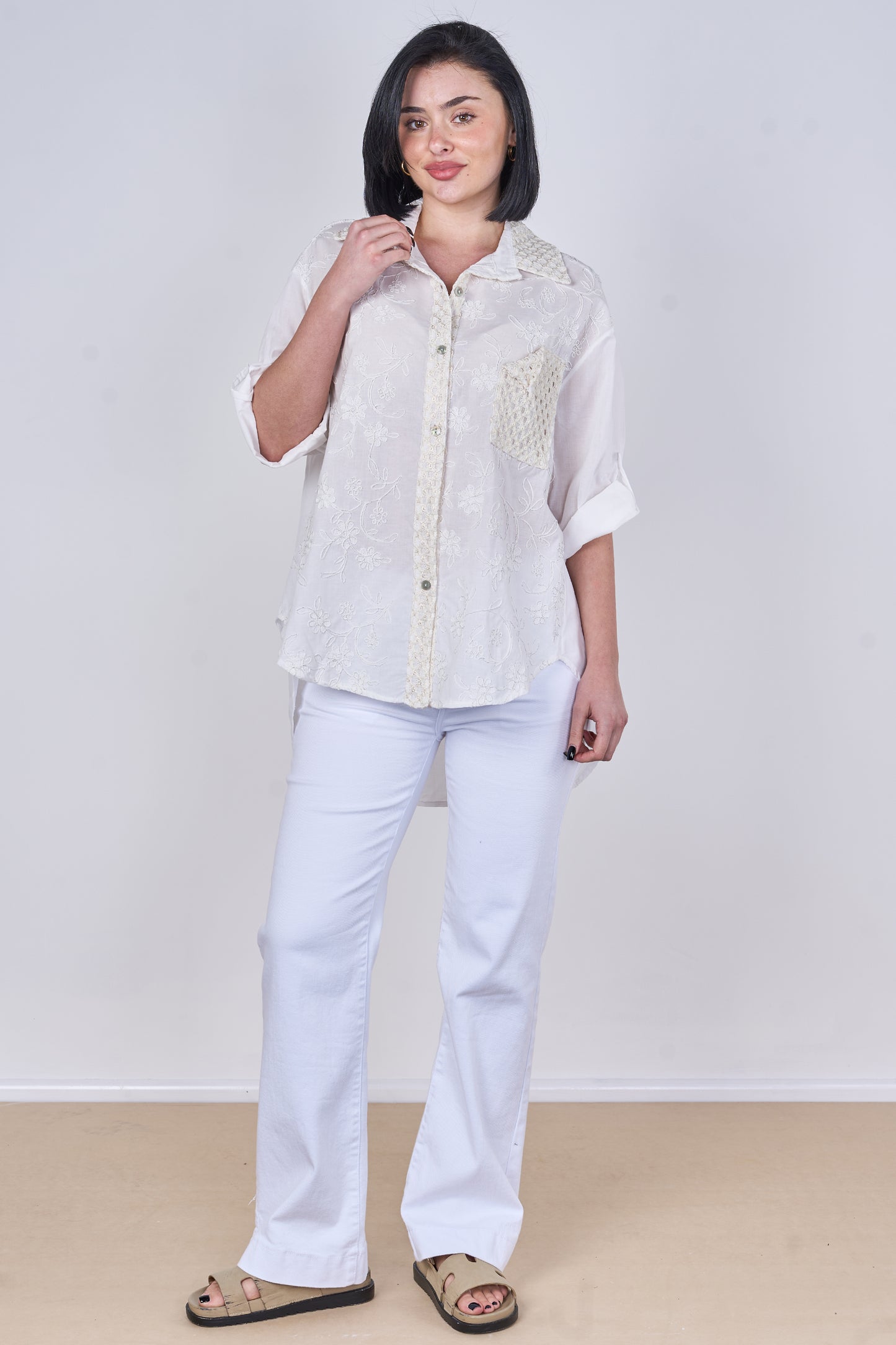 SELF COLOUR EMBOSSED ONE POCKET COTTON SHIRT