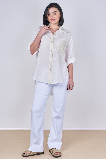 SELF COLOUR EMBOSSED ONE POCKET COTTON SHIRT
