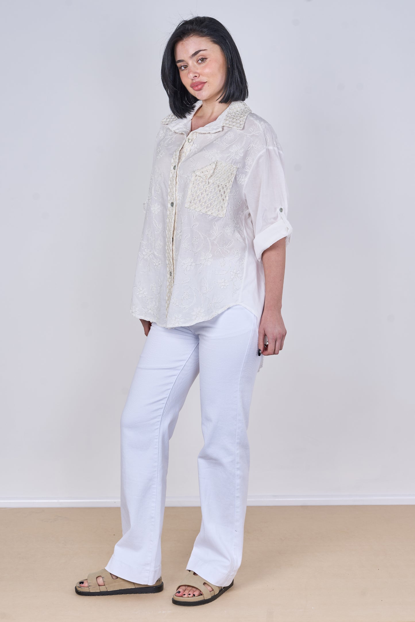 SELF COLOUR EMBOSSED ONE POCKET COTTON SHIRT