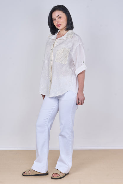 SELF COLOUR EMBOSSED ONE POCKET COTTON SHIRT