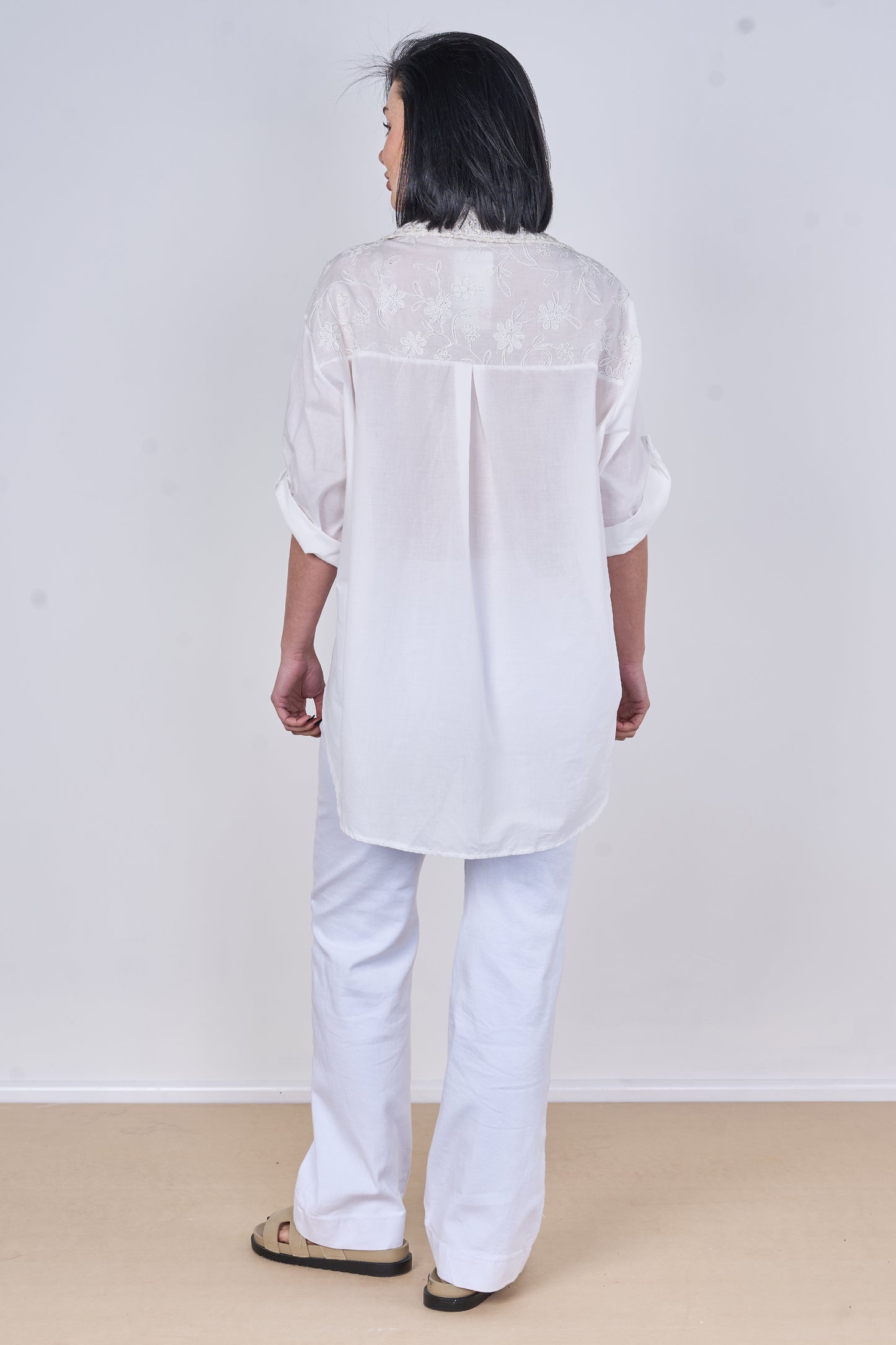 SELF COLOUR EMBOSSED ONE POCKET COTTON SHIRT