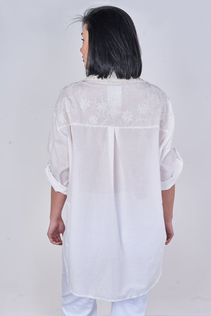SELF COLOUR EMBOSSED ONE POCKET COTTON SHIRT