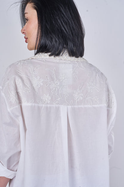 SELF COLOUR EMBOSSED ONE POCKET COTTON SHIRT