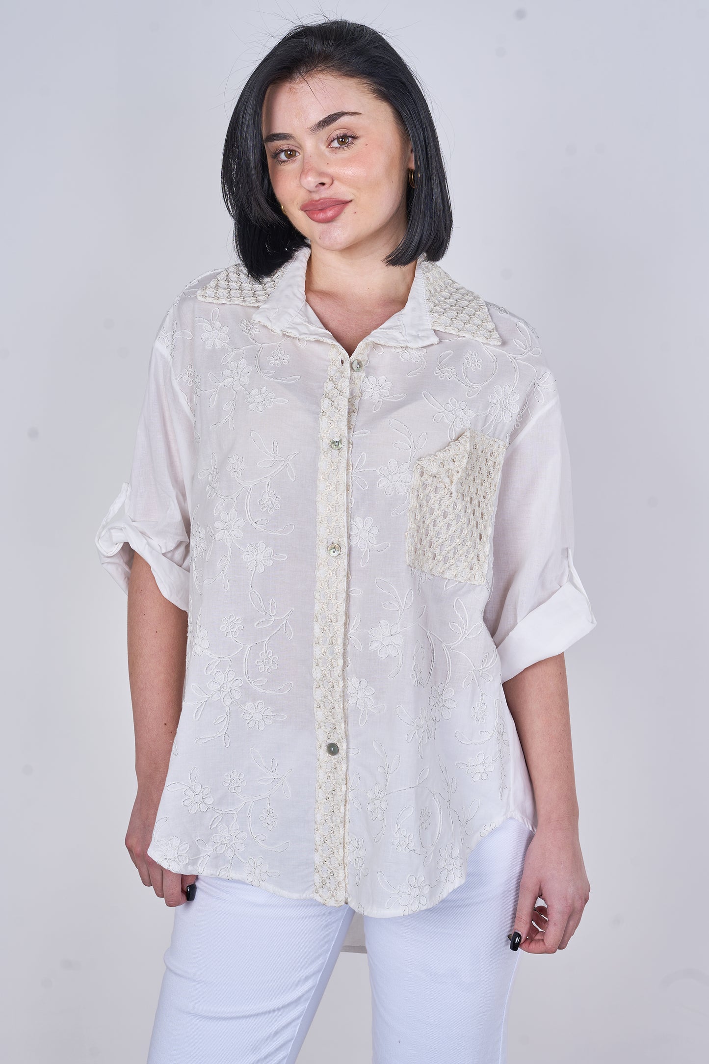 SELF COLOUR EMBOSSED ONE POCKET COTTON SHIRT