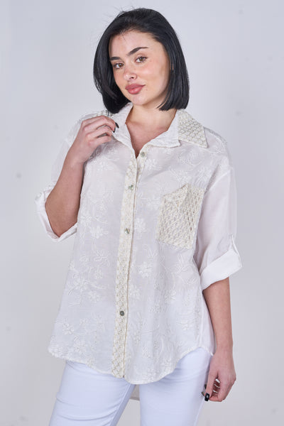 SELF COLOUR EMBOSSED ONE POCKET COTTON SHIRT