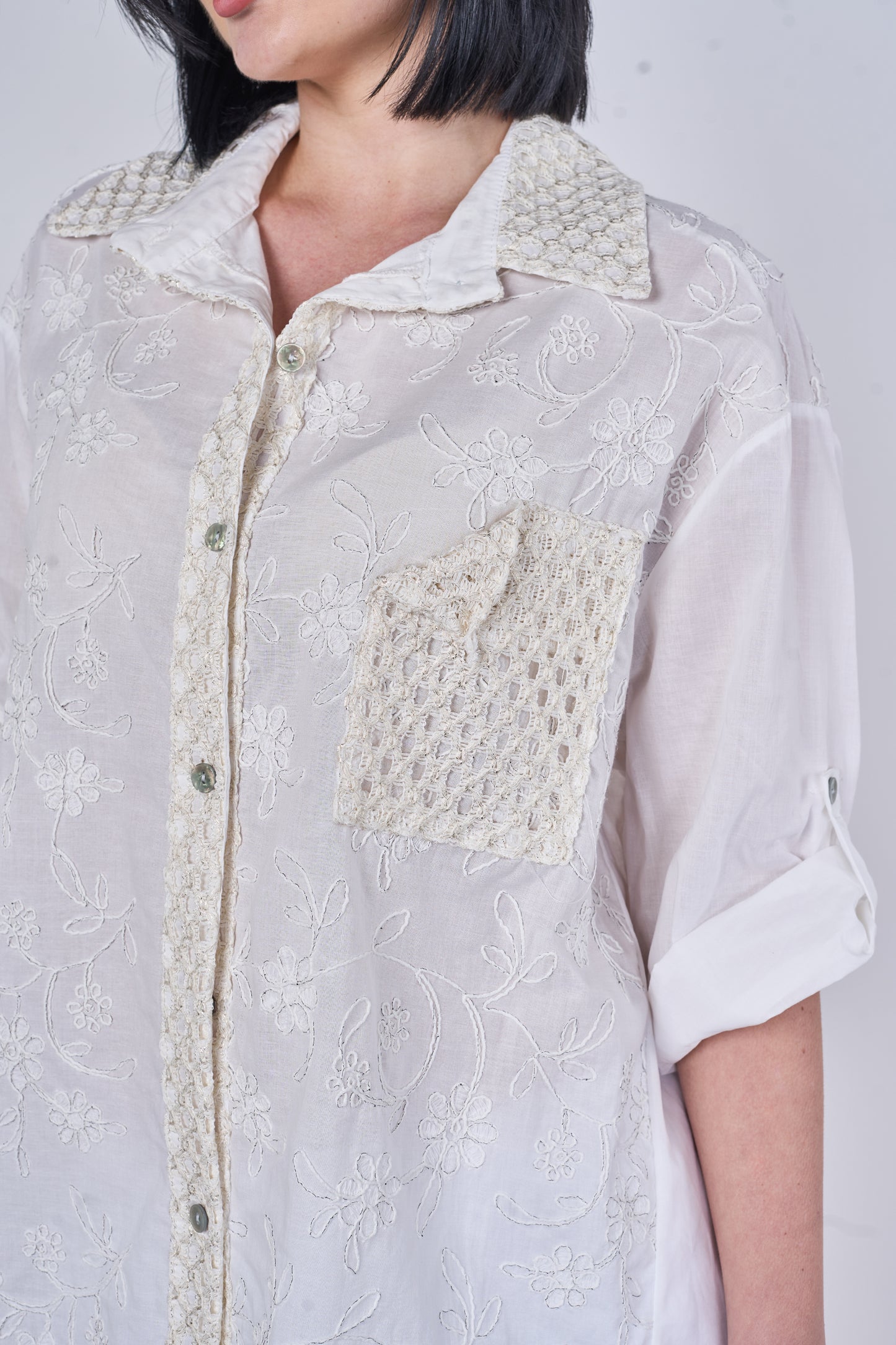 SELF COLOUR EMBOSSED ONE POCKET COTTON SHIRT