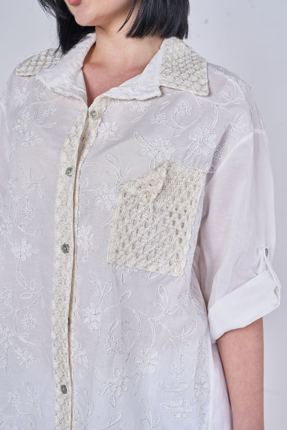 SELF COLOUR EMBOSSED ONE POCKET COTTON SHIRT