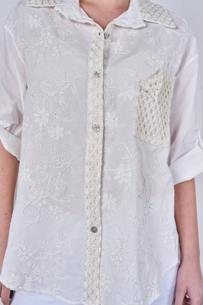 SELF COLOUR EMBOSSED ONE POCKET COTTON SHIRT