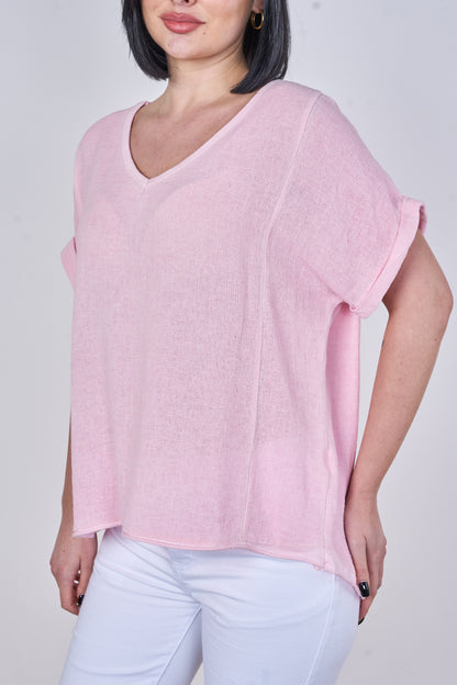 WASHED LINEN V-NECK PLAIN TOP