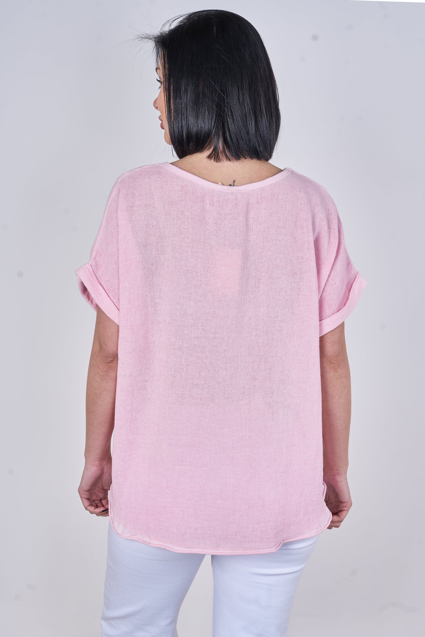 WASHED LINEN V-NECK PLAIN TOP