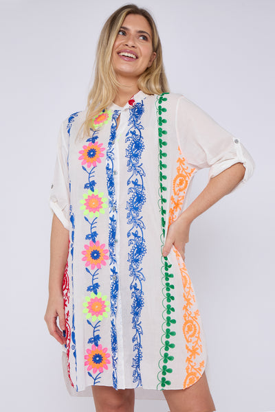 MULTI COLOURED FLORAL PATTERN COTTON TUNIC SHIRT