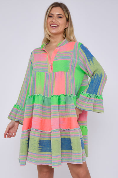 AZTEC PRINT BELL SLEEVE TUNIC DRESS