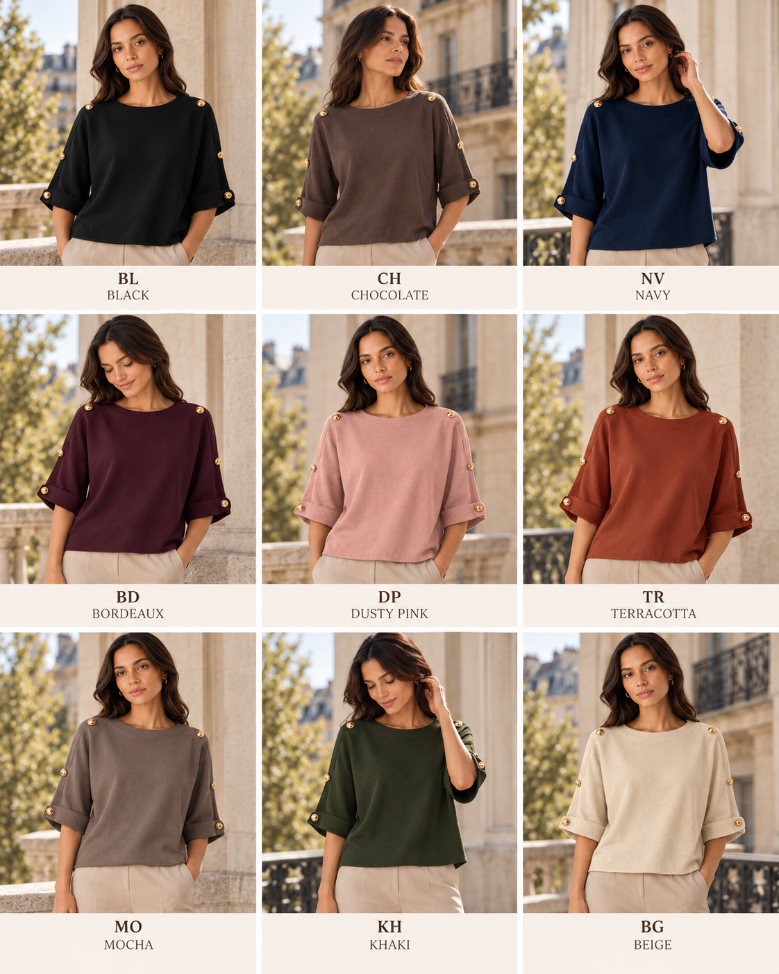 GOLD BUTTON FOLDED SLEEVE JUMPER