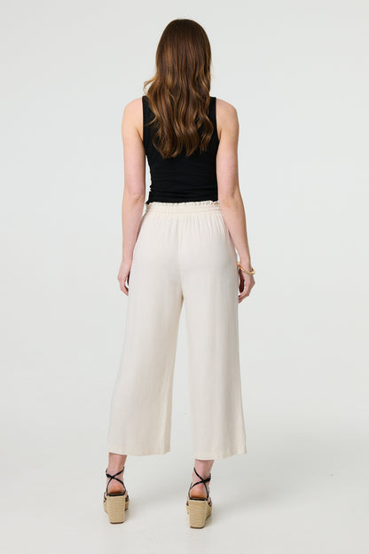 Elasticated High Waist Wide Leg Trousers in BEIGE [PK-8]