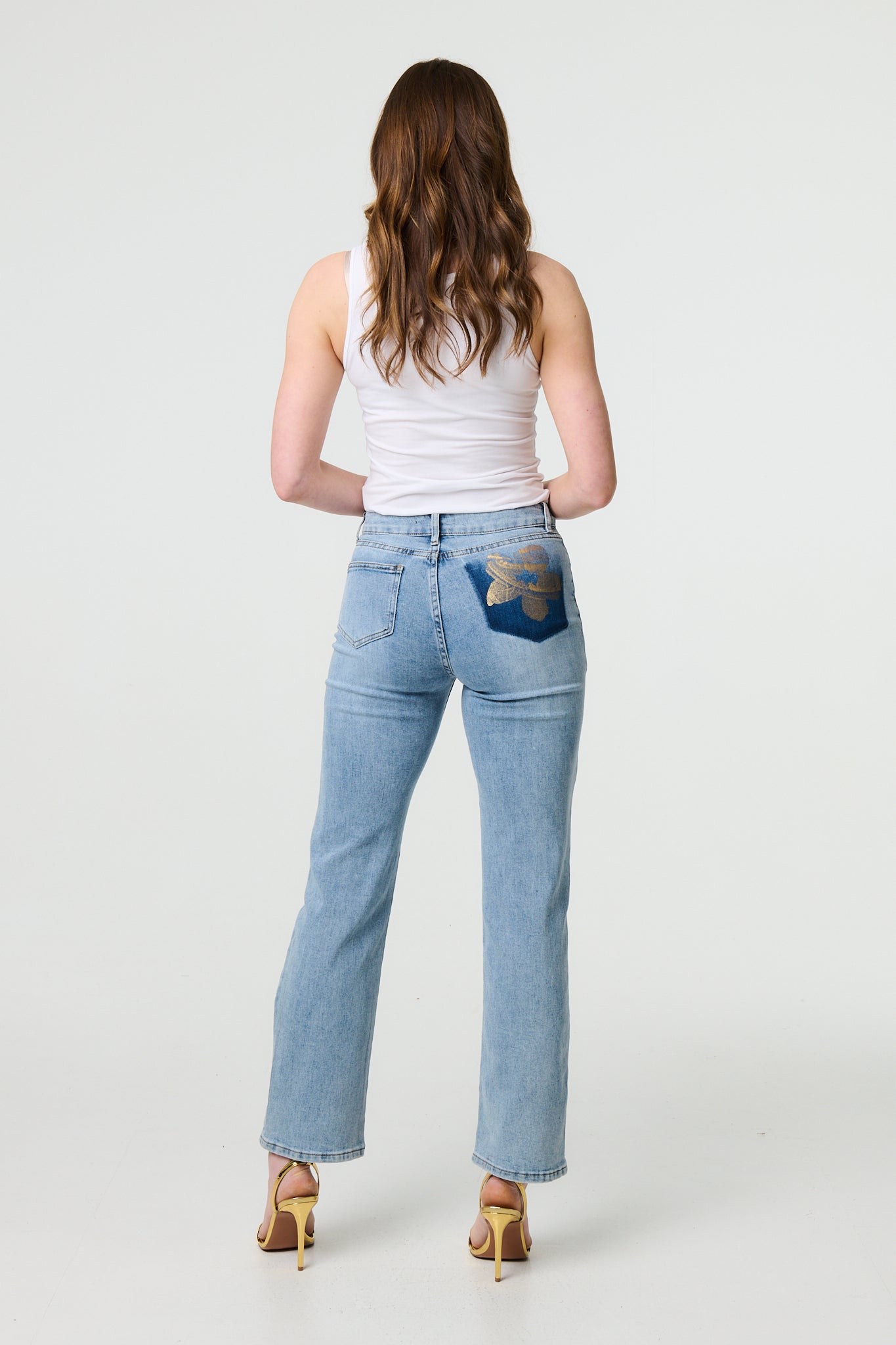 Floral Pocket Patch Straight Fit Jeans in DENIM [PK-8]