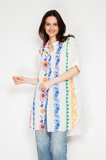 MULTI COLOURED FLORAL PATTERN COTTON TUNIC SHIRT