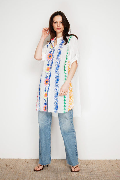 MULTI COLOURED FLORAL PATTERN COTTON TUNIC SHIRT