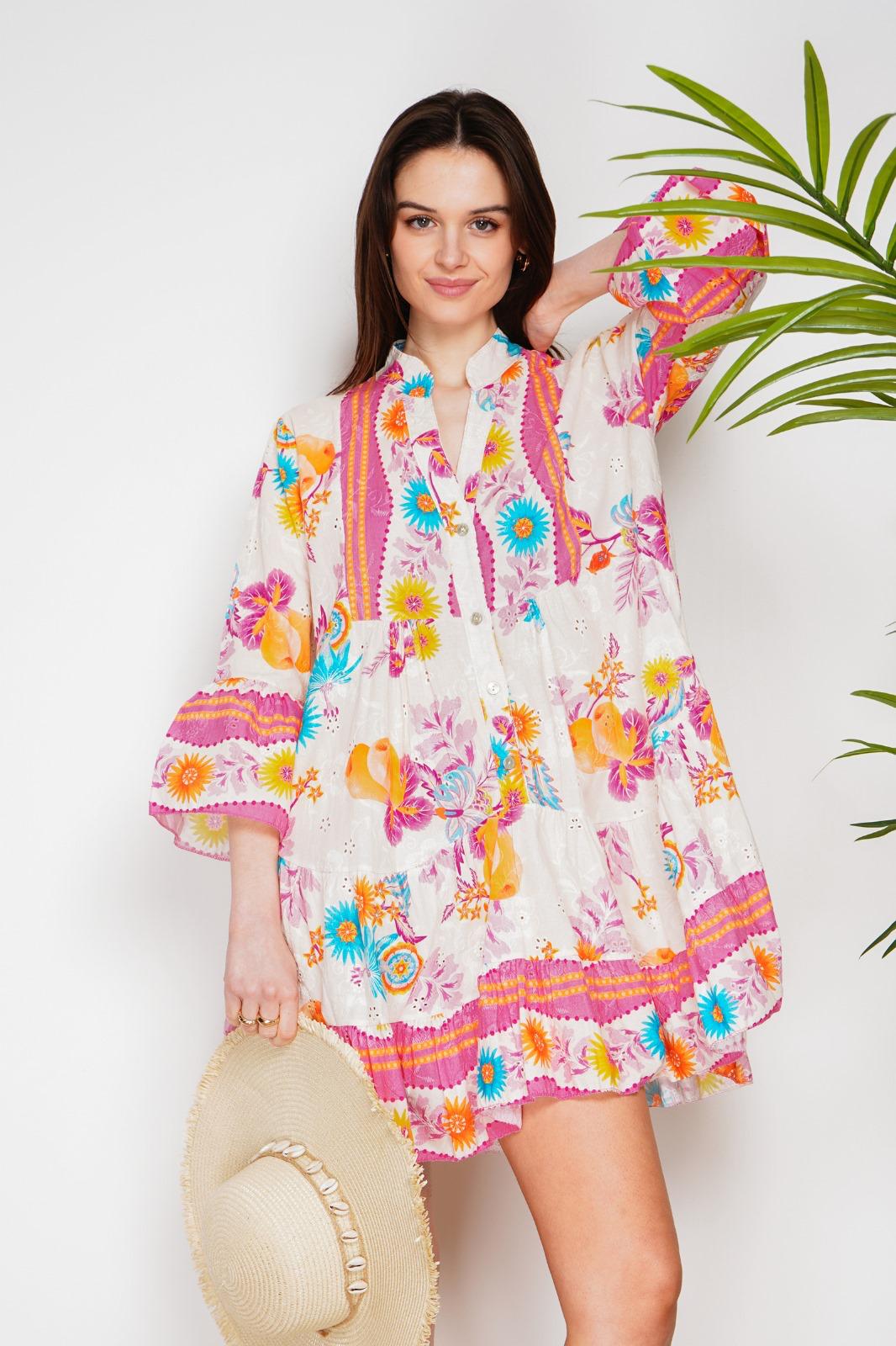 FLORAL PRINT BELL SLEEVE DRESS