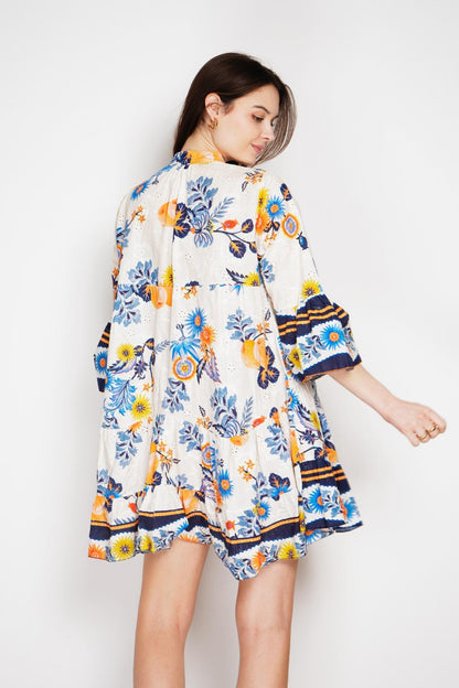 FLORAL PRINT BELL SLEEVE DRESS