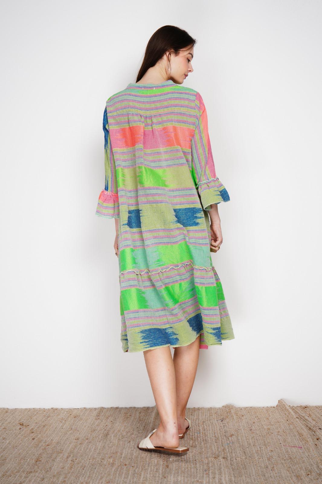 AZTEC PRINT BELL SLEEVE TIERED MAXI DRESS