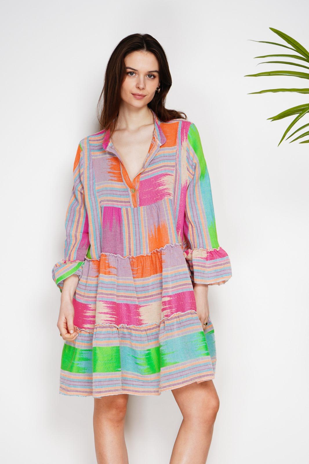 AZTEC PRINT BELL SLEEVE TUNIC DRESS