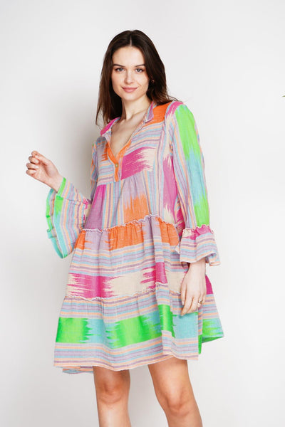 AZTEC PRINT RUFFLE TUNIC DRESS