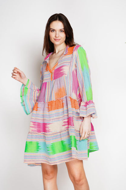 AZTEC PRINT BELL SLEEVE TUNIC DRESS