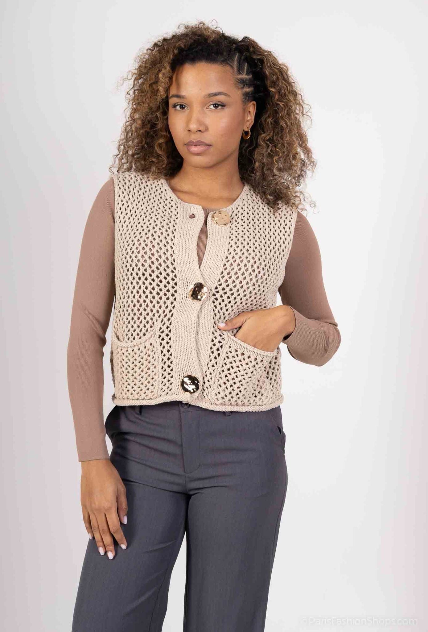 CROCHET GOLD BUTTONED GILET