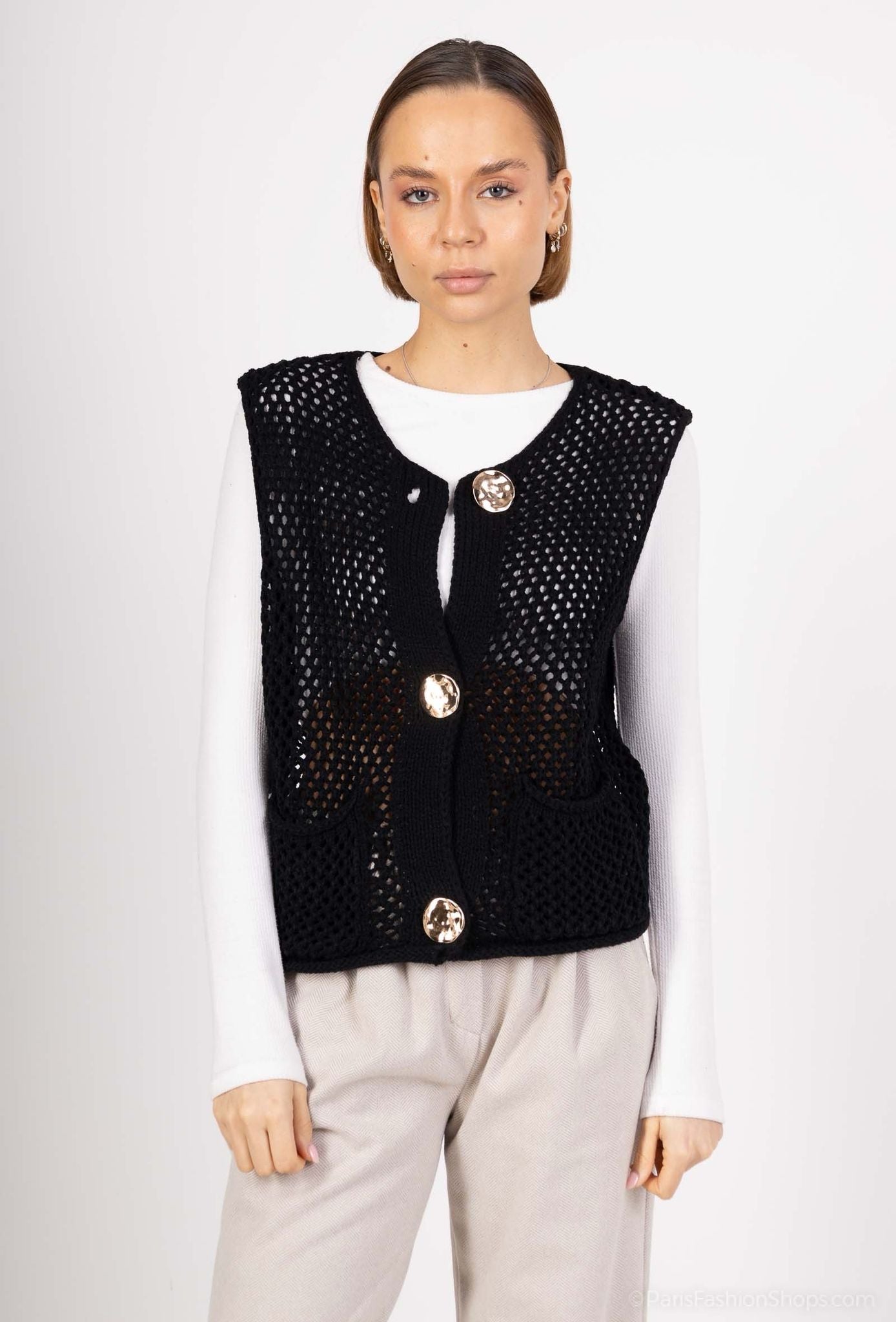 CROCHET GOLD BUTTONED GILET