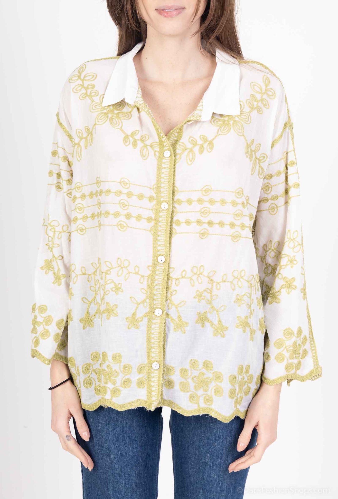 FLORAL EMBROIDERED COLLARED SHIRT [PK-2]