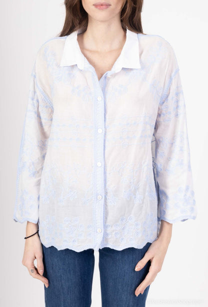 FLORAL EMBROIDERED COLLARED SHIRT [PK-2]