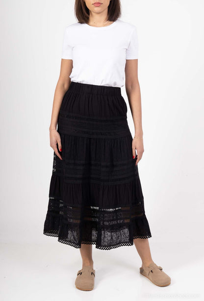 FLORAL PATTERN EMBROIDERED COTTON  MAXI SKIRT [PK-2]