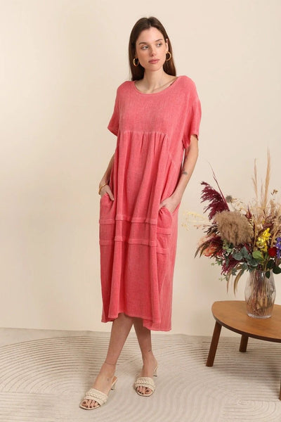 WASHED LINEN SIDE POCKET DRESS