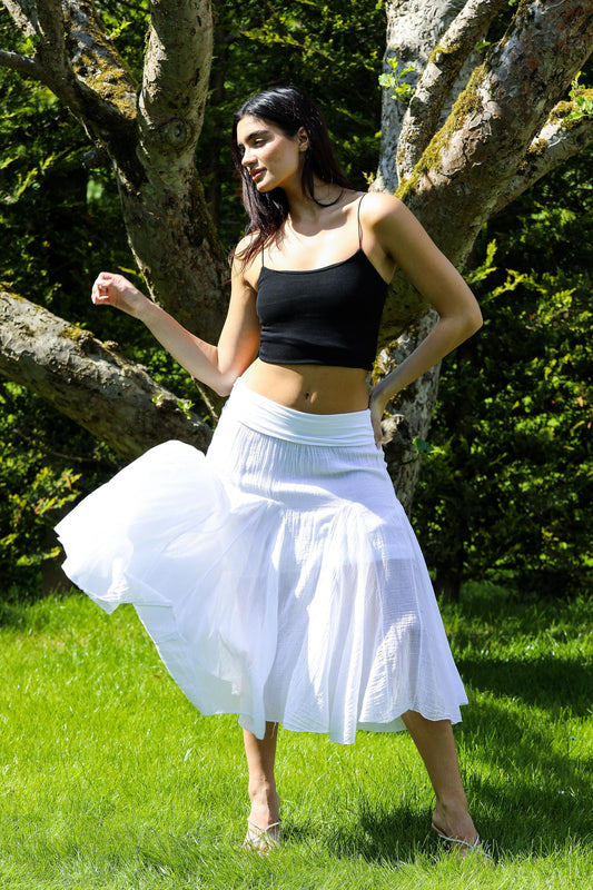 PLEATED COTTON MIDI SKIRT