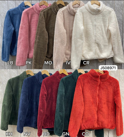 FAUX FUR HIGH NECK ZIP FRONT JACKET [8]