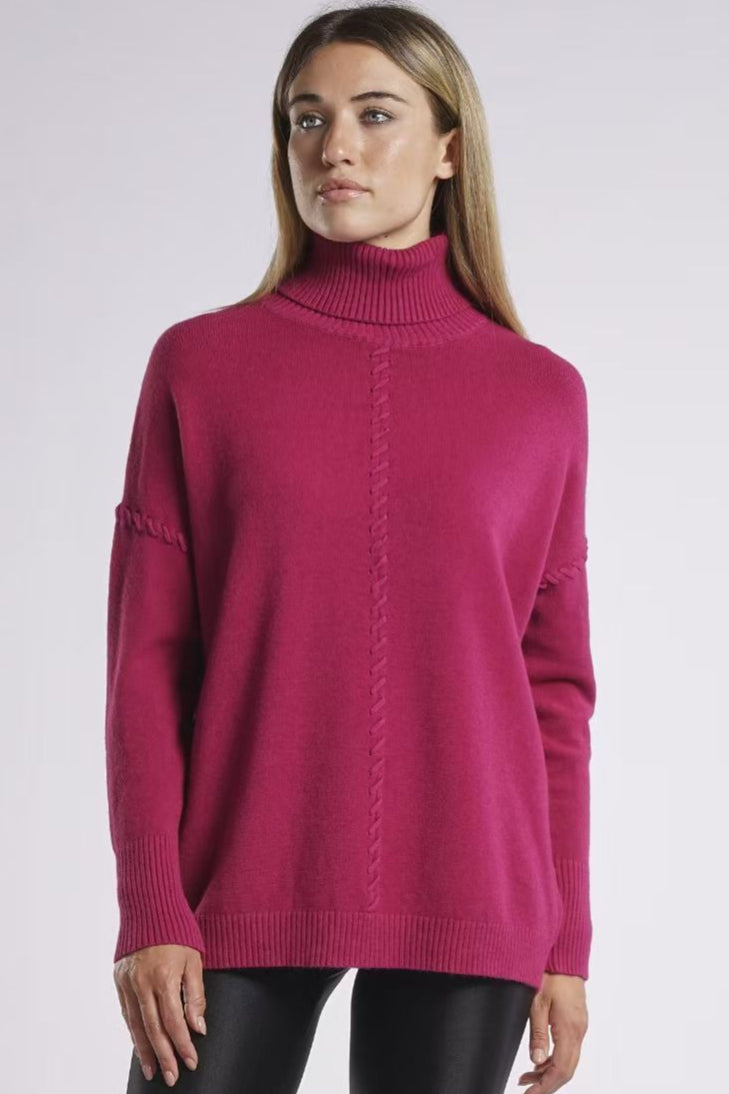 RIBBED HEM POLO NECK CABLE JUMPER