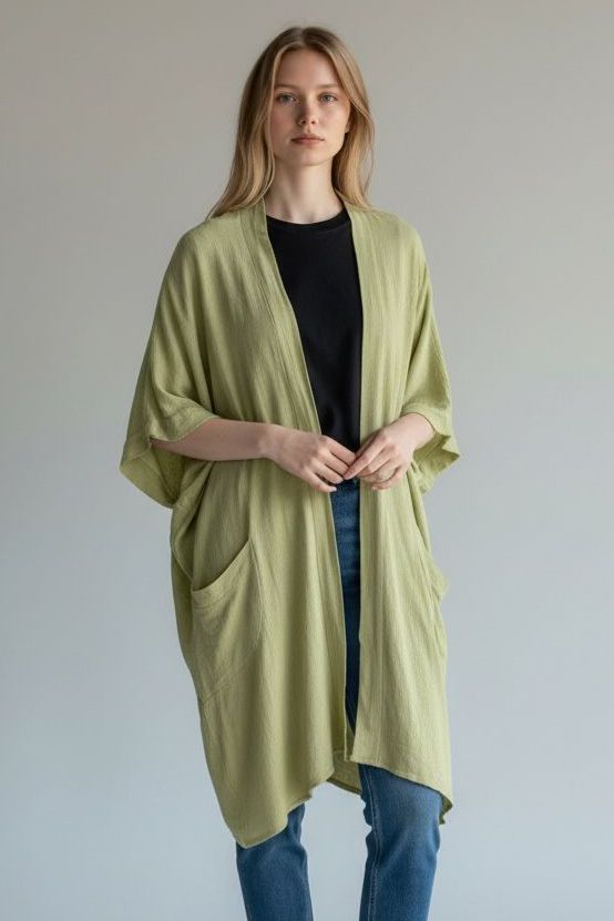 WASHED LINEN TWO POCKET CARDIGAN