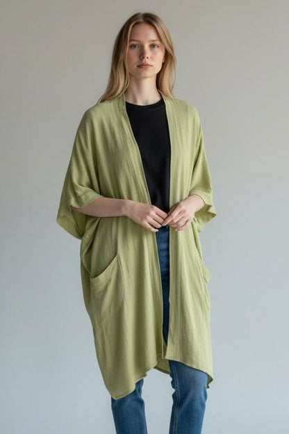 WASHED LINEN TWO POCKET CARDIGAN