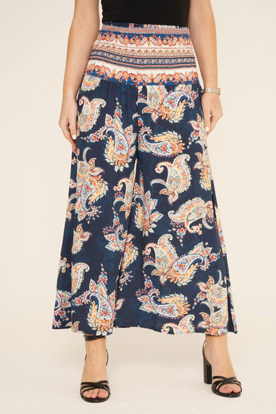 PAISLEY PRINT ELASTICATED WAIST WIDE LEG TROUSER