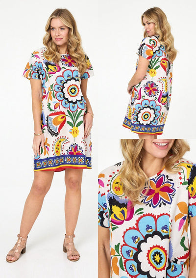 FLORAL CREW NECK FRONT POCKET MIDI DRESS [PK-8]