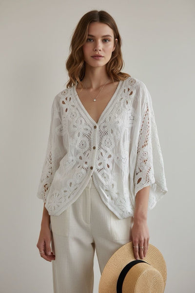 ANGLAISE CROCHET BUTTON THROUGH CARDIGAN