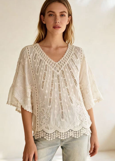 COTTON V-NECK BATWING TOP